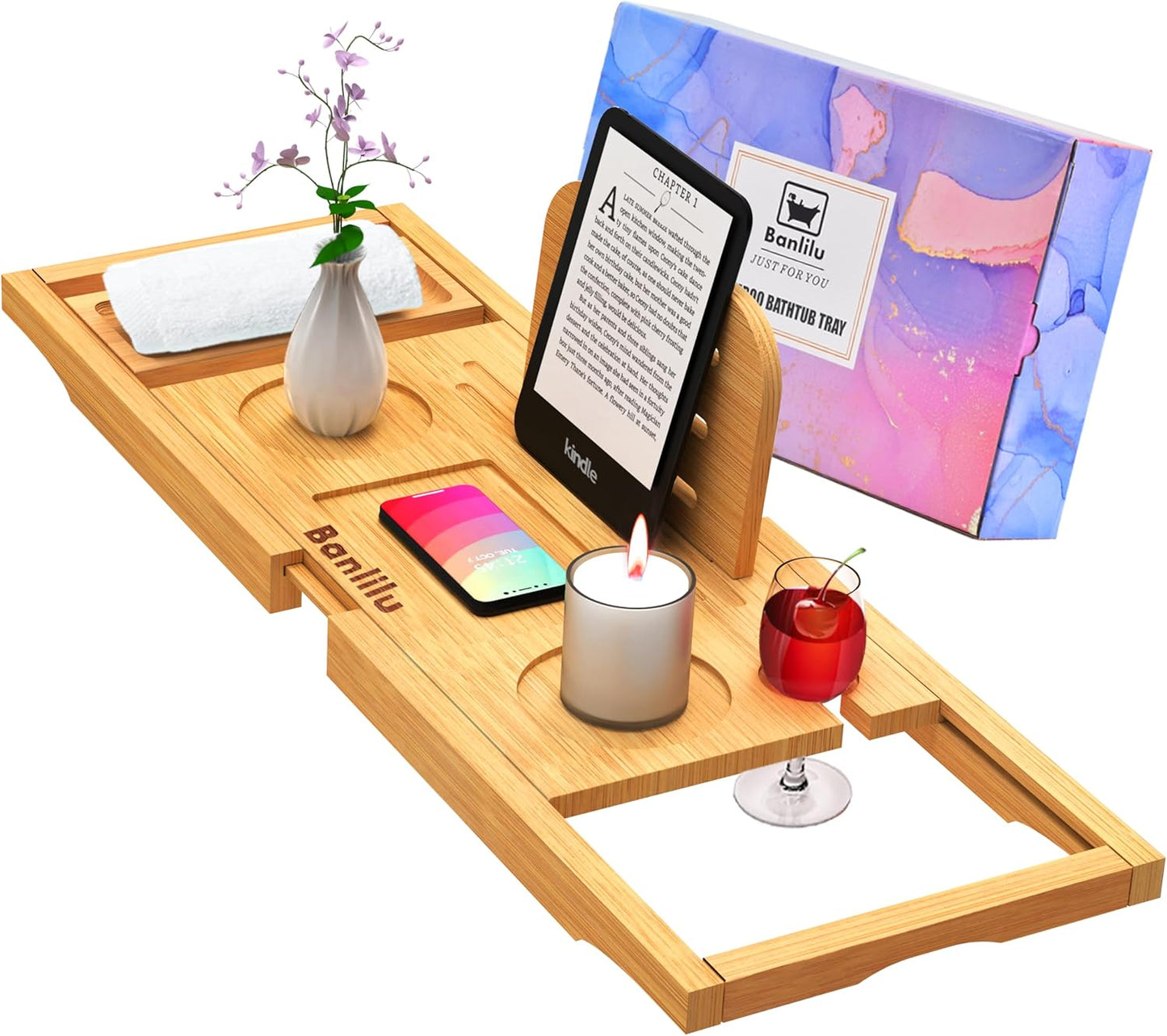 Luxury Bathtub Caddy - Expandable Bath Caddy Tray, Adjustable Size, Fits Most Tubs