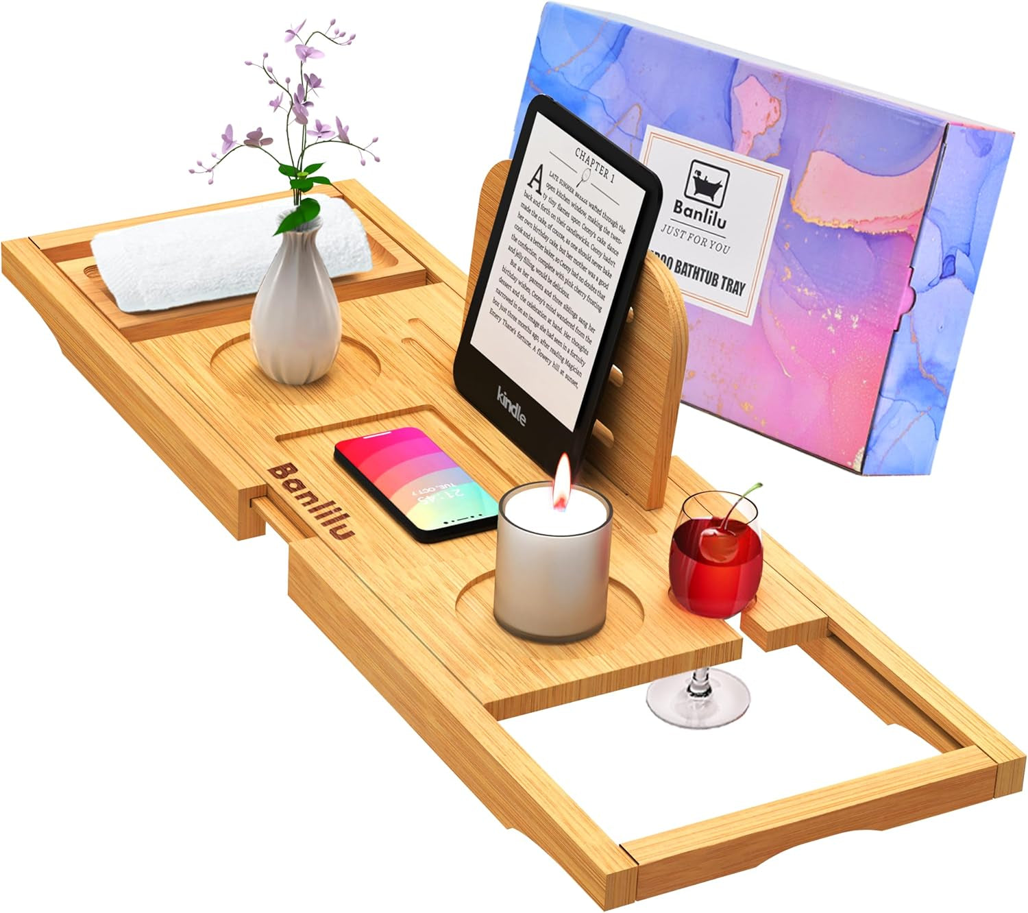 Luxury Bathtub Caddy - Expandable Bath Caddy Tray, Adjustable Size, Fits Most Tubs